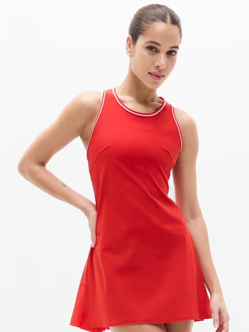 New Athleta Match Point Pleated Dress Size Medium in Cardinal/Bright White